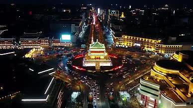 4K航拍西安城市中心钟楼夜景视频的预览图